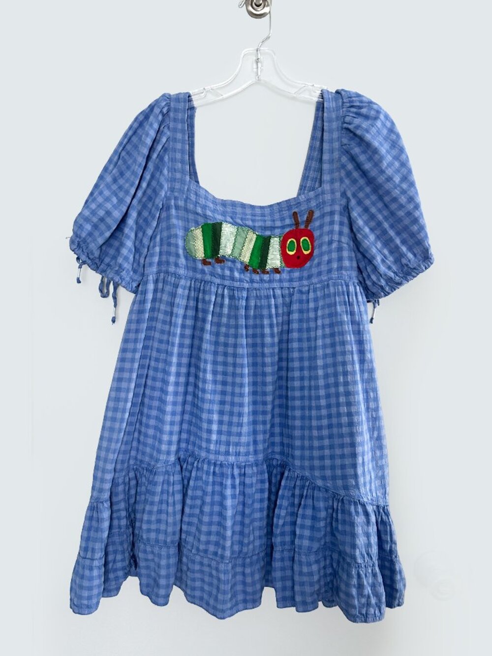 Pilcro Upcycled Very Hungry Caterpillar Gingham Babydoll Dress Cottagecore